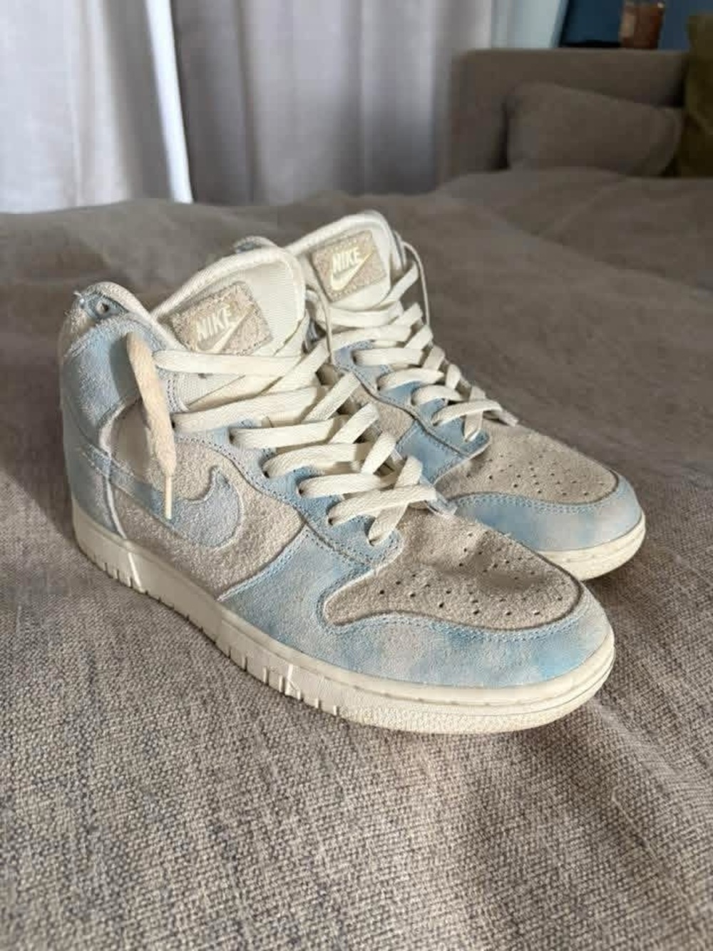 Nike Mid-Top Sneakers in Pale Blue and Cream Suede